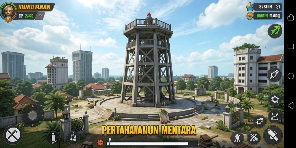 Gameplay 34R menunjukkan strategi menara yang menegangkan.