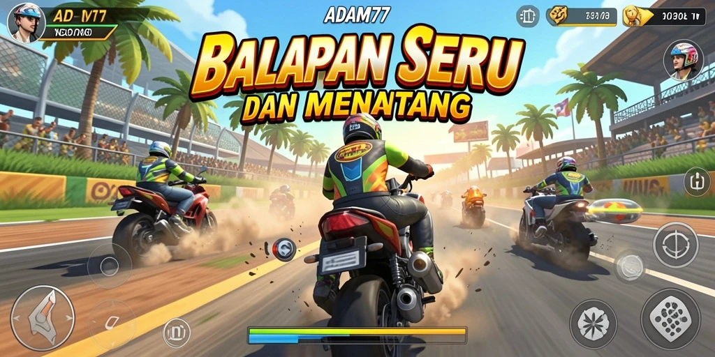 Tampilan gameplay ADAM77 yang seru dan penuh aksi balapan.
