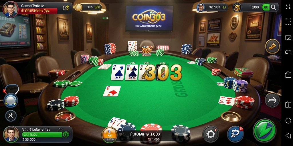 Tampilan gameplay menarik dalam COIN303 dengan pemain yang berkompetisi di meja Poker.