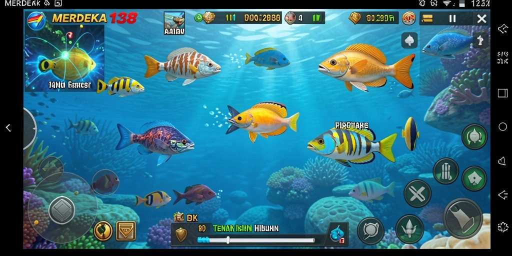 Screenshot gameplay MERDEKA138 menampilkan aksi menembak ikan yang seru.