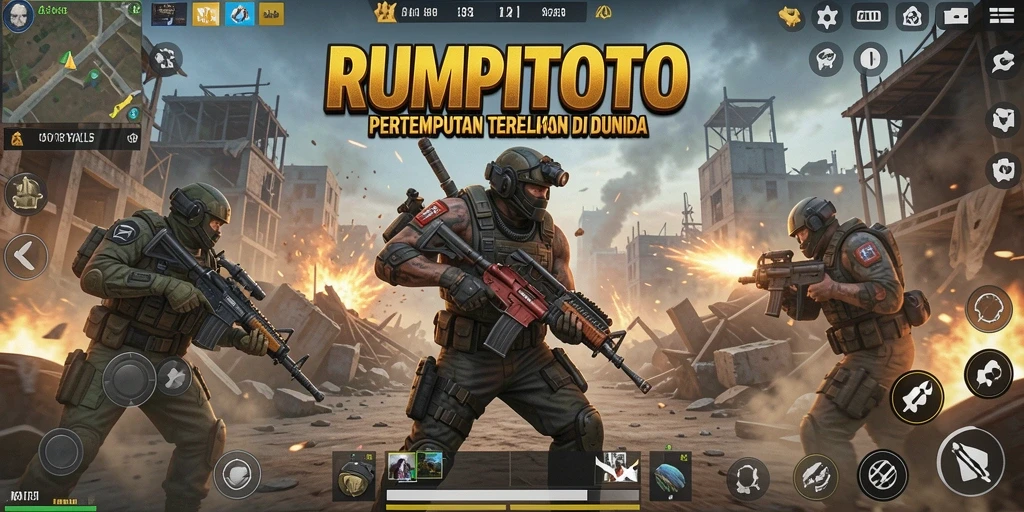 Screenshot RUMPITOTO menampilkan pertempuran seru dalam lingkungan Battle Royale.