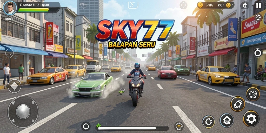 Screenshot gameplay <strong>SKY77</strong> menampilkan balapan yang mendebarkan dan grafis menawan.