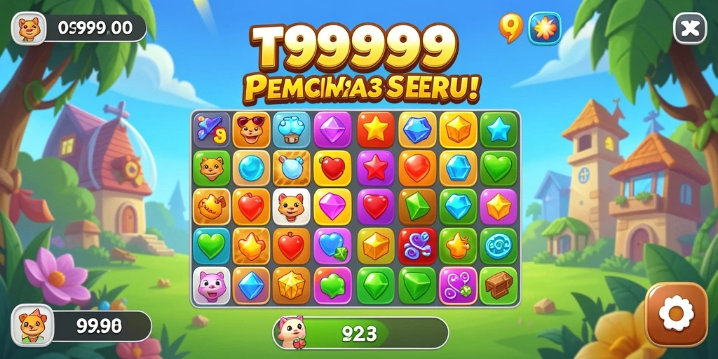 Screenshot gameplay T9999 menampilkan aksi mencocokkan item Match-3.